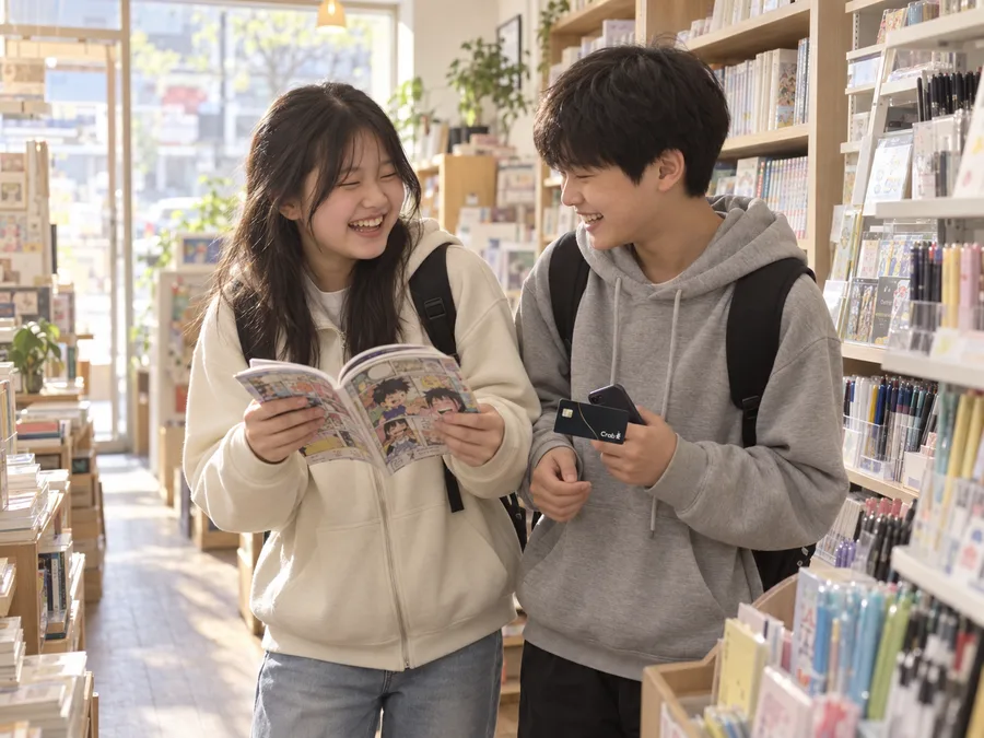 서점에서 책을 고르는 학생