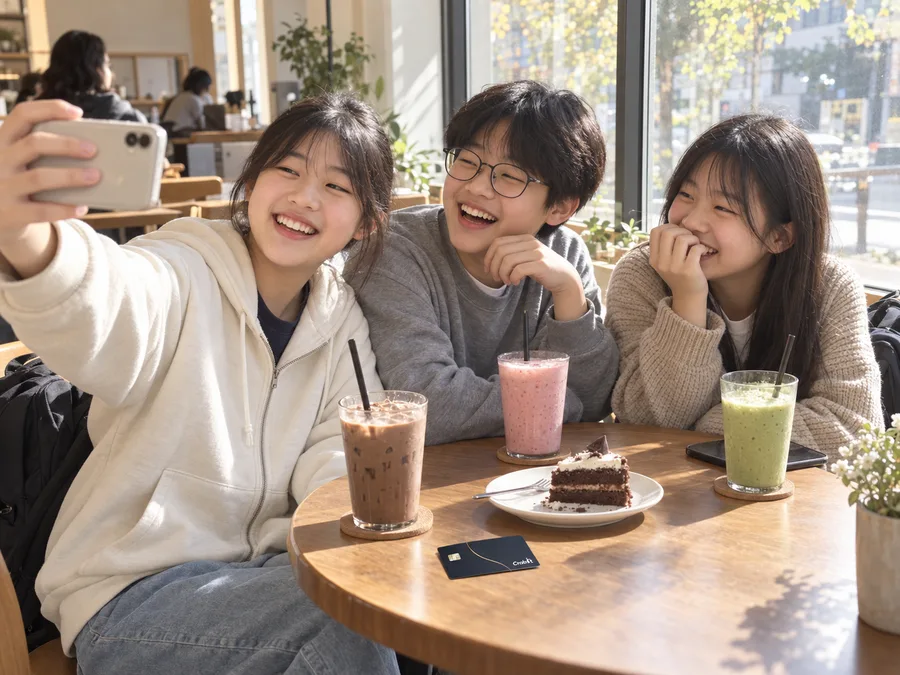 카페 창가에서 음료를 기다리는 학생